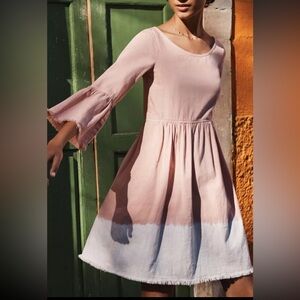 Anthropologie Holding horses light salmon and White Bell Sleeve Sundress  G